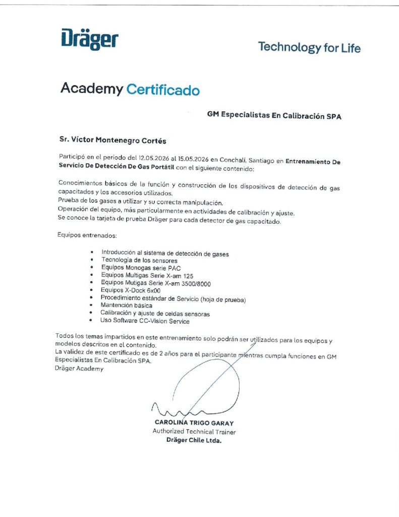 Certificado de entrenamiento Dräger
