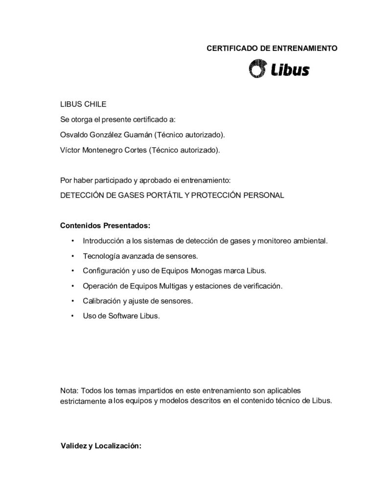 Certificado LIBUS: Gases y protección personal