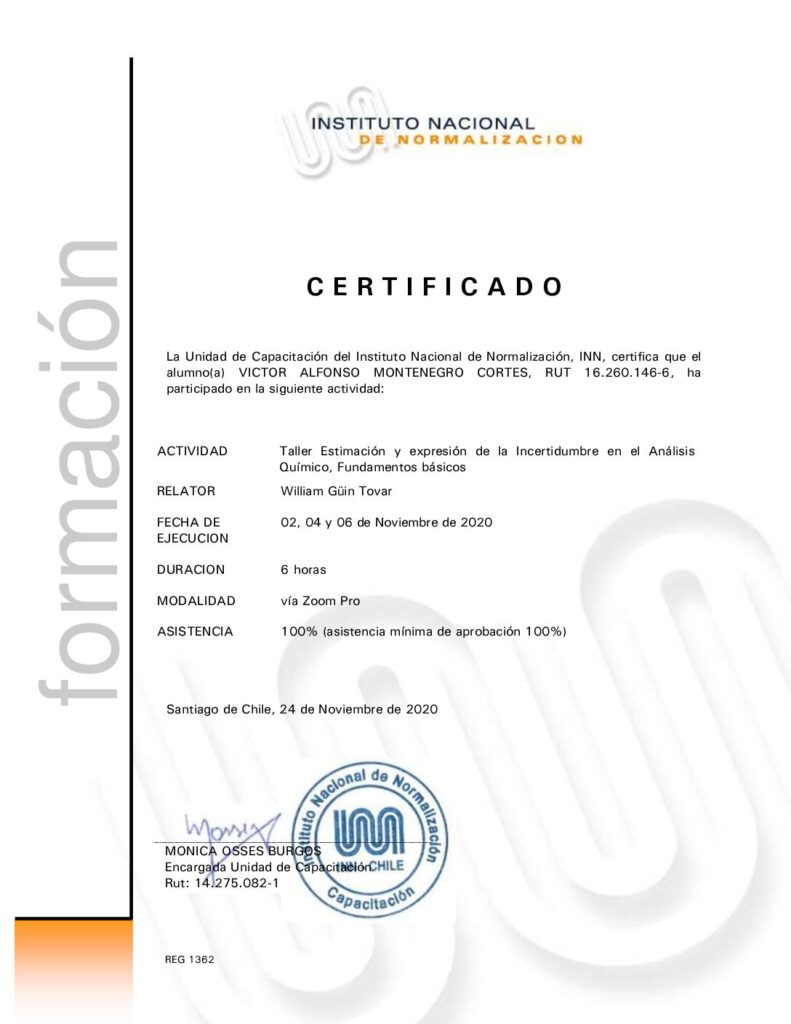 Certificado INN: Incertidumbre en análisis químico