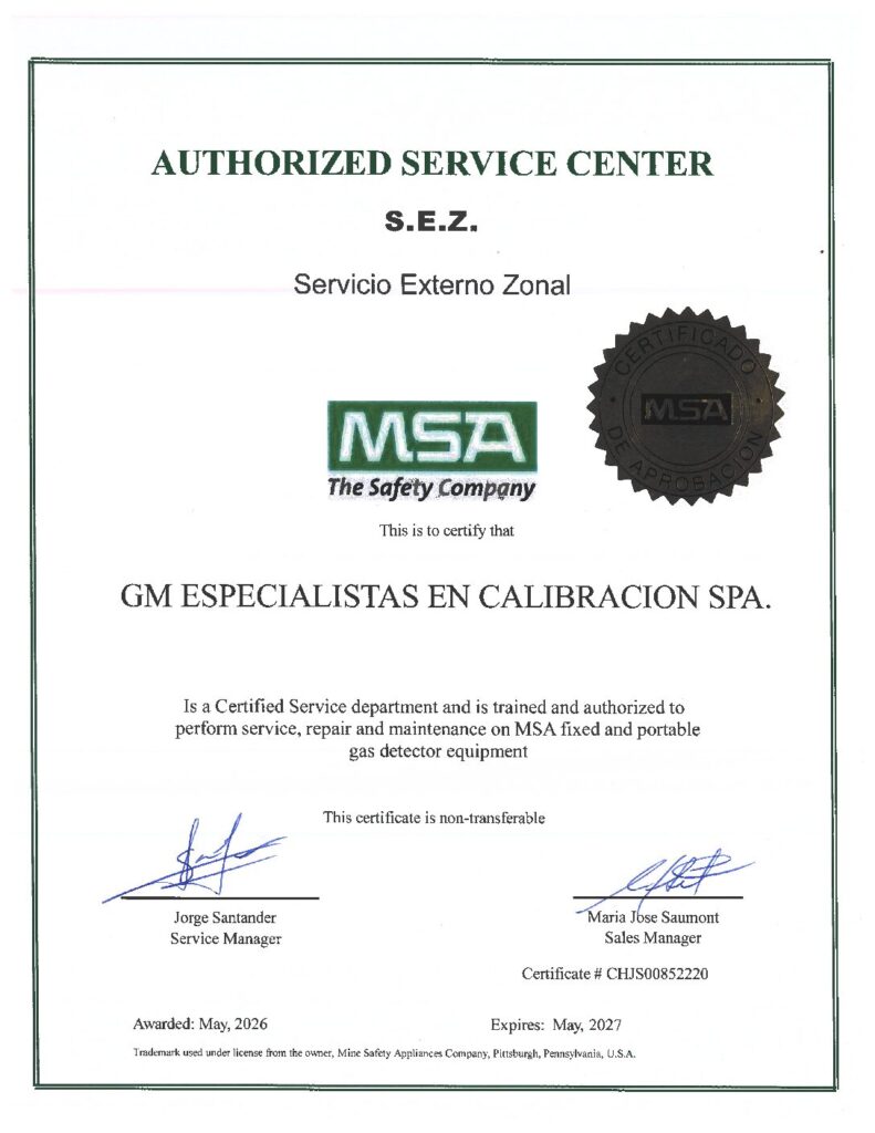 Certificado MSA Servicio Externo Zonal de GM Especialistas