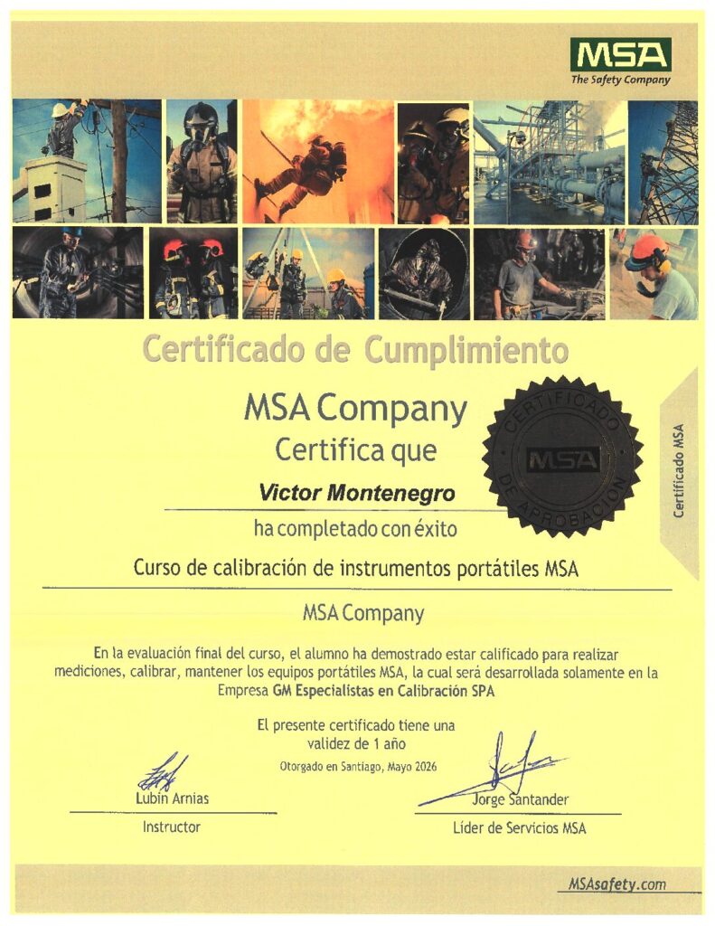 Certificado MSA: Calibración de instrumentos portátiles